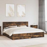 Bedframe met hoofdeinde Gerookt eiken 200 x 200 cm Bewerkt hout - thumbnail