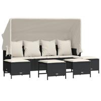 5-delige Loungeset met kussens poly rattan zwart - thumbnail