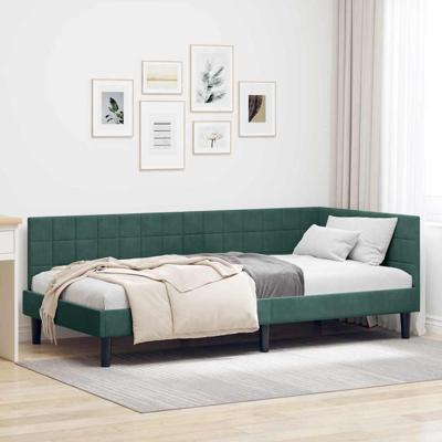 Hoekbedframe met hoofdeinde Donkergroen 90 x 200 cm Fluweel