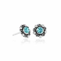 Zilveren Oorstekers "Flor Margarita" Zirkonia Turquoise - 925 Sterling - thumbnail