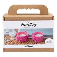 Creativ Company Mini hobbyset boetseren theelichthouders roze - thumbnail