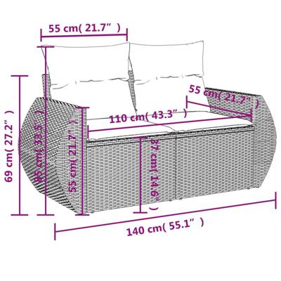 8-delige Loungeset met kussens poly rattan zwart - thumbnail