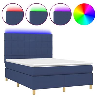 Boxspring met matras en LED stof blauw 140x200 cm