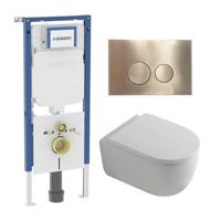QeramiQ Dely Swirl Toiletset - 36.3x51.7cm - diepspoel - rimless - Geberit UP720 Duofix Sigma inbouwreservoir - 35mm zitting - geborsteld messing bedieningsplaat - ronde knoppen - wit mat SW1237202/SW706200/SW1000767/sw1026257 - thumbnail