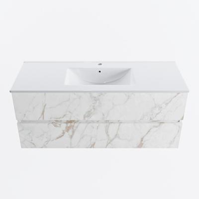 MONDIAZ VICA 120cm badmeubel onderkast Carrara 2 lades. Wastafel DENIA midden 1 kraangat, kleur Glanzend Wit.