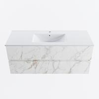 MONDIAZ VICA 120cm badmeubel onderkast Carrara 2 lades. Wastafel DENIA midden 1 kraangat, kleur Glanzend Wit. - thumbnail
