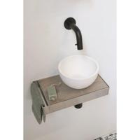 Ink Jazz XS toiletmeubel frame RVS plateau Greige Eiken waskom rechts polystone 20cm mat wit - thumbnail