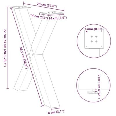 Eettafelpoten 2 st X-vormig 70x(72-73) cm staal zwart
