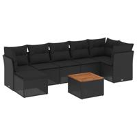 8-delige Loungeset met kussens poly rattan zwart - thumbnail