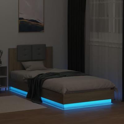 Bedframe met hoofdbord en LED sonoma eikenkleurig 100x200 cm - thumbnail