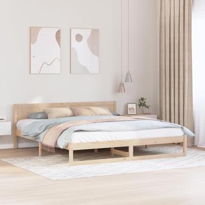 Bedframe met hoofdeinde Naturel 200 x 200 cm Massief grenenhout