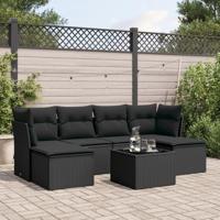7-delige Loungeset met kussens poly rattan zwart - thumbnail