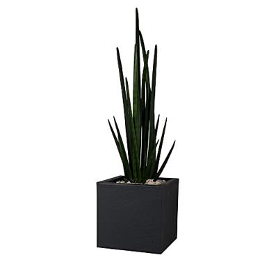 Vierkante bloempot - EDA - Volcania Up - 21 L - Binnen/buiten - Steenlook - 29,5 x 29,5 x H 29,5 cm - Antracietgrijs