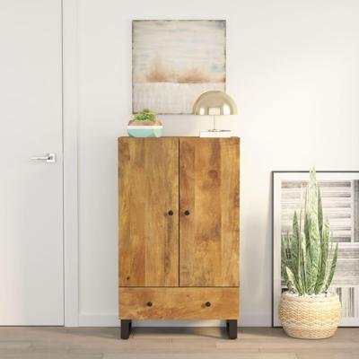 Hoge kast met lade 60x33x100 cm massief mangohout en ijzer