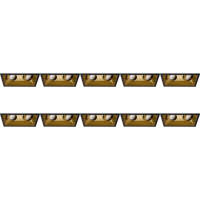 Spot Armatuur 10 Pack - Pragmi Zano Pro - GU10 Inbouwspot - Rechthoek Dubbel - Zwart/Goud - Aluminium - Kantelbaar - 185x93mm