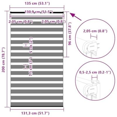 VidaXL Zebra rolgordijn 135x200 cm stofbreedte 130,9 cm zwart