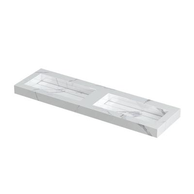 INK Pitch Wastafel Keramische Slab Bak Dubbel met Drain en Front en Side Skirts Zonder Kraangaten - 1600x450x90 mm - Statuario Glans