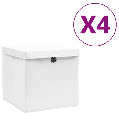VidaXL Opbergboxen met deksel 4 st 28x28x28 cm wit VidaXL Opbergboxen met deksel 4 st 28x28x28 cm wit