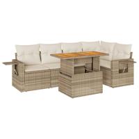 6-delige Loungeset met kussens poly rattan beige - thumbnail