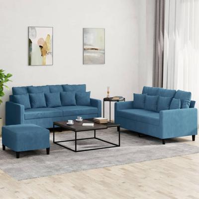 3-delige Loungeset met kussens fluweel blauw