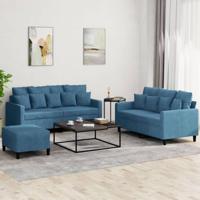 3-delige Loungeset met kussens fluweel blauw - thumbnail