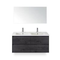 Porto Badmeubelset 120 cm - 4 laden Black Oak - Keramische Wastafel Wit Slim - met Spiegel - thumbnail