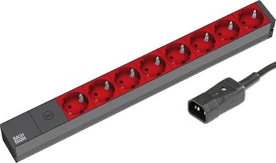 Bachmann 333.538 19 inch Stekkerdoos voor patchkast 1 HE Geaarde contactdoos Rood, Zwart, Aluminium