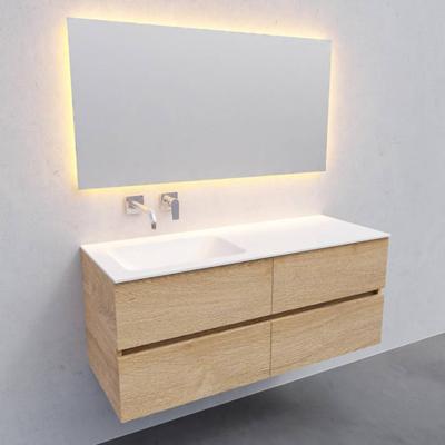 Badkamermeubel Solid Surface AQS Oslo 120x46 cm Links Wood Washed Oak 4 Laden Boss & Wessing