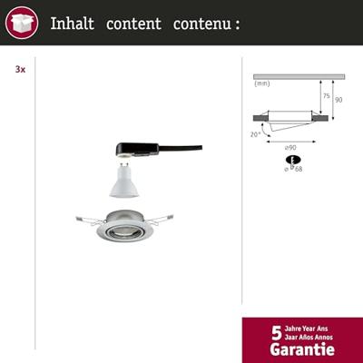 Paulmann 93420 Base Inbouwlamp Set van 3 stuks LED GU10 15 W RVS (geborsteld) Paulmann 93420 Base Inbouwlamp Set van 3 stuks LED GU10 15 W RVS (geborsteld)