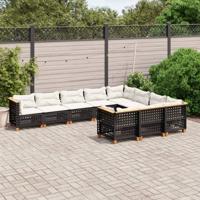 10-delige Loungeset met kussens poly rattan zwart - thumbnail