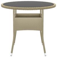 Tuintafel Ø80x75 cm gehard glas en poly rattan beige - thumbnail