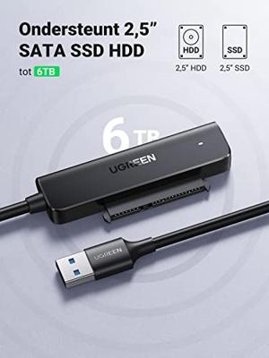 UGREEN USB 3.0 naar 2.5 Inch SATA Harde Schijf Adapter SSD HDD 5Gbps SATA Kabel Ondersteuning UASP TRIM SMART Compatibel met Windows, Mac OS, Chrome OS, Linux, 0,5M