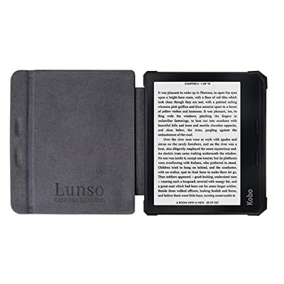 Lunso - Kobo Libra 2 hoes (7 inch) - Lederen sleep cover - Zwart