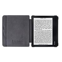 Lunso - Kobo Libra 2 hoes (7 inch) - Lederen sleep cover - Zwart - thumbnail