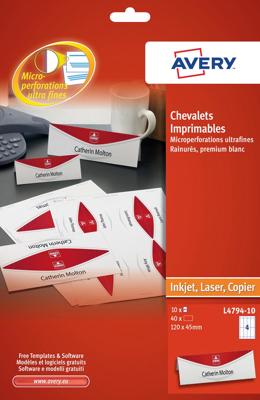 Tafelnaambord Avery L4794-10 120x45mm wit 10 stuks Tafelnaambord Avery L4794-10 120x45mm wit 10 stuks
