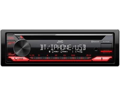 JVC KD-T812BT CD-receiver met BT-handsfree, (Alexa built-in, krachtige tuner, geluidsprocessor, USB, AUX, Spotify Control, 4 x 50 watt, toetsenverlichting, rood)