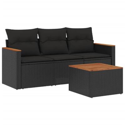 3-delige Loungeset met kussens poly rattan zwart