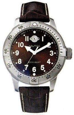 Nautica horlogeband A13022 Leder Bruin 22mm + wit stiksel Nautica horlogeband A13022 Leder Bruin 22mm + wit stiksel