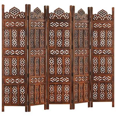 Kamerscherm 5 panelen handgesneden 200x165 cm mangohout bruin
