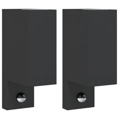 Buitenwandlampen 2 st met sensors gegoten aluminium zwart