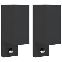 Buitenwandlampen 2 st met sensors gegoten aluminium zwart - thumbnail