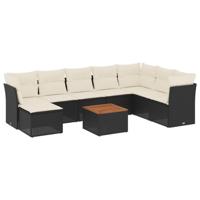 9-delige Loungeset met kussens poly rattan zwart - thumbnail