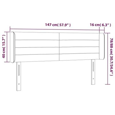Hoofdbord met randen 147x16x78/88 cm fluweel lichtgrijs