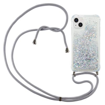Lunso - Backcover hoes met koord - iPhone 14 Plus - Glitter Zilver Lunso - Backcover hoes met koord - iPhone 14 Plus - Glitter Zilver