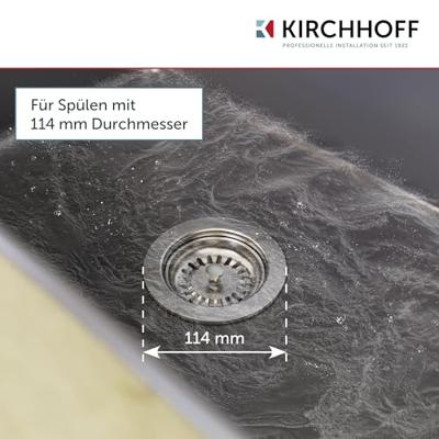 Kirchhoff Kunststof korfventiel, 1 1/2" ET, roestvrijstalen ventielbeker en zeef Ø114 mm - 98835240