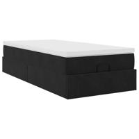 Ottoman bed met matras 90x190cm fluweel zwart - thumbnail