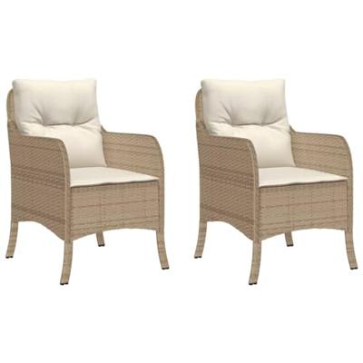 Tuinstoelen 2 st met kussens poly rattan beige - thumbnail