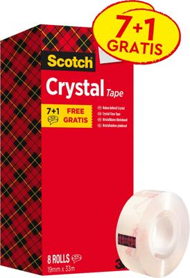 Plakband Scotch Crystal 600 19mmx33m transparant 7+1 gratis