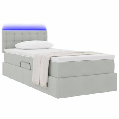 Opbergbed met LED met matras Lichtgrijs 90 x 190 cm Fluweel