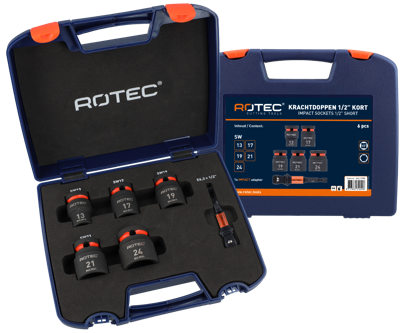 Rotec Krachtdoppen set | Binnenvierkant 1/2 | Kort | 6-delig | SW13SW24 - 842.9900